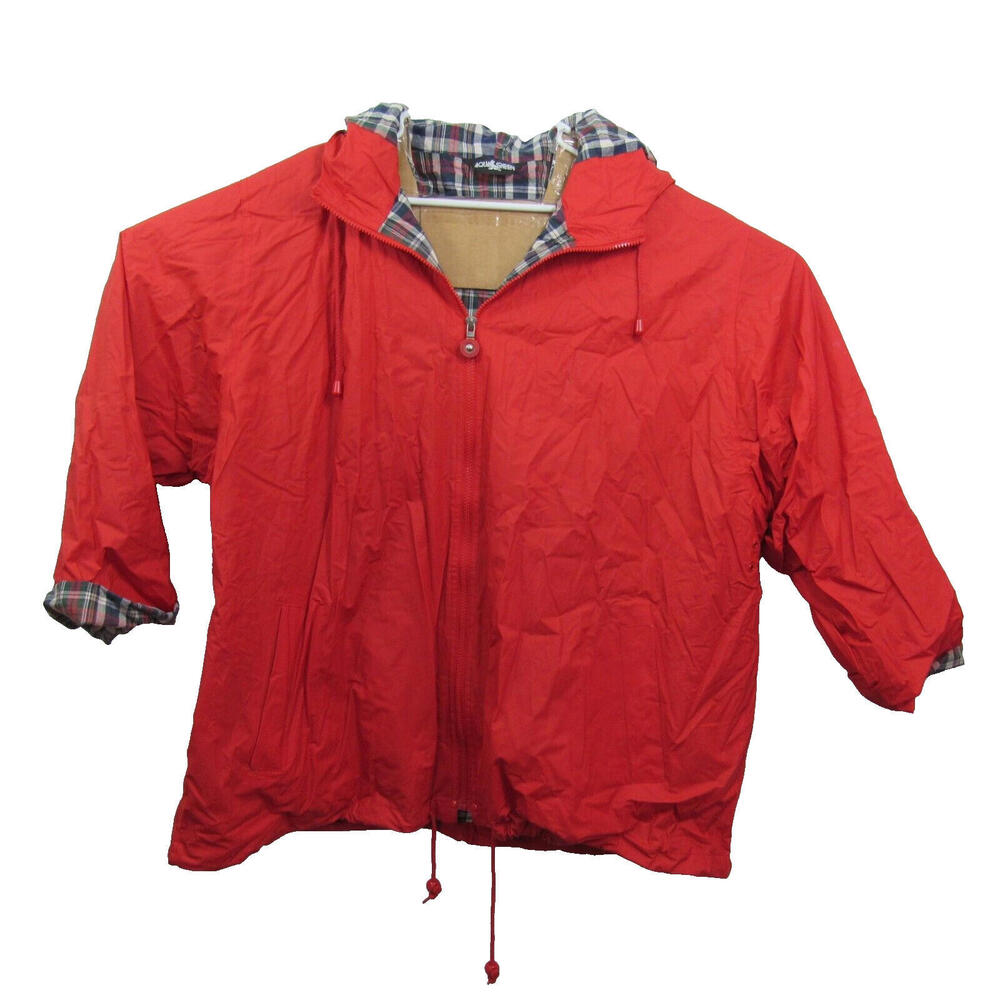 Aqua Sheen Woman's  Vintage Raincoat Jacket Size XL Plaid 100%‎ Vinyl Red Bright